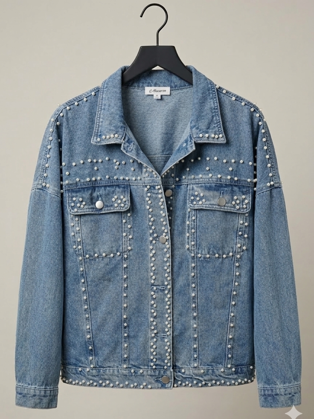 MACARON Denim Jacket With Pearls
